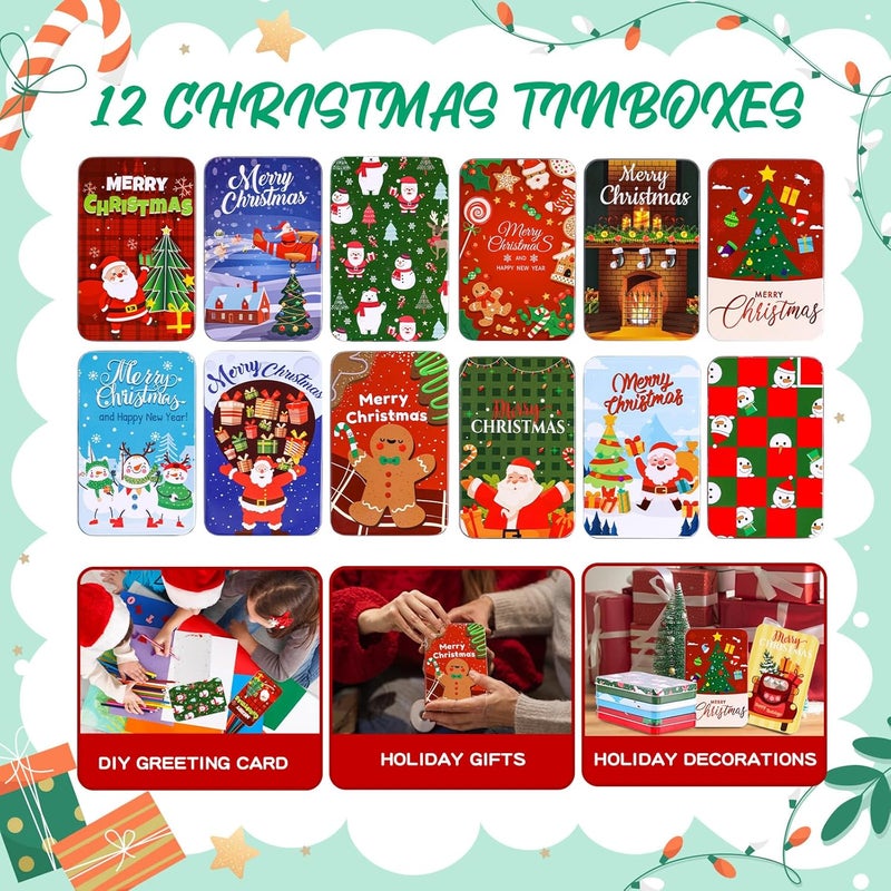 Thuodo 12 PCS Christmas Gift Card Tin Holder Boxes with Lids for Christmas Holiday Gift Box Set Metal Tin Small Boxes Stocking Stuffers Xmas Party Favors - Image 4